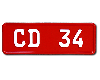 09b. Norwegian CAR plate red with white text 260 x 88 mm without